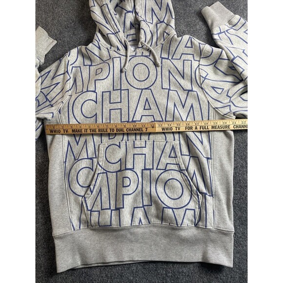 CHAMPION Reverse Weave Hoodie Mens Medium Sweatshirt All Over Print Sweater Gray - Picture 11 of 16